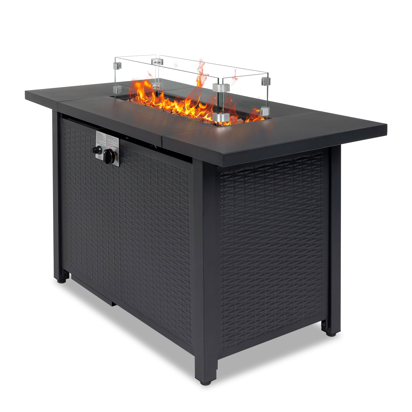 Zimtown 43" Gas Fire Pit Table, 50,000 BTU Auto-Ignition Fire Tables with Lid, Rain Cover for Outside Garden Backyard Deck Patio Black