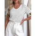 thumbnail image 3 of PRETTYGARDEN Short Sleeve Shirts for Women Spring V Neck Cute Tops Casual Striped Shirt Knitted Tees Summer Outfits, 3 of 10