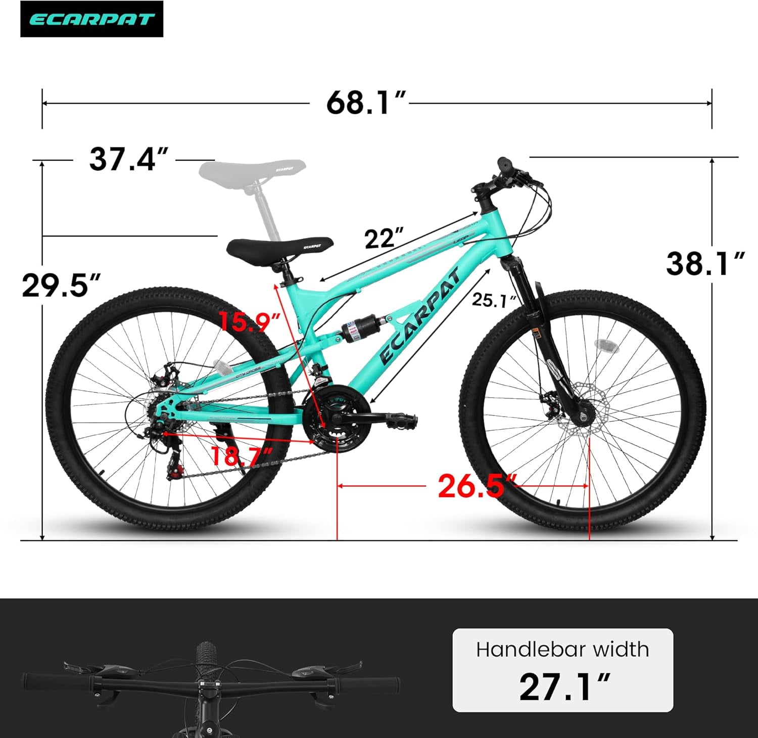 Ambifirner Mountain Bike,26 inch Outdoor Cycling Bike,21-Speed/Dual Full Suspension, Adjustable Ergonomic Seat for Men Women Adult, MTB Bicycle for Adults School Work Summer Camping