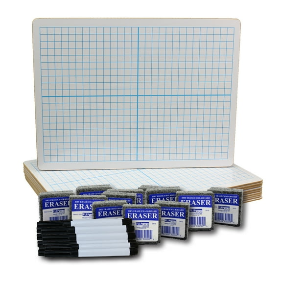Flipside Products Dry Erase XY Axis/Dry Erase, Two-Sided, Pens & Erasers, 9" x 12", Class Pack of 12
