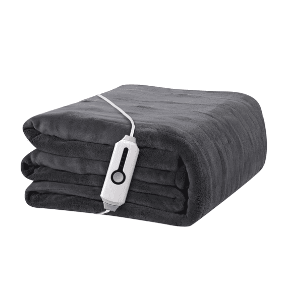 YAKEE Electric Heated Blanket 62"x84" Twin Size - Soft Warm Coral Fleece, 4 Heat Levels, 10 Hours Auto-off, Machine Washable with Overheat Protection, Gray