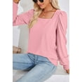 thumbnail image 4 of Square Neck Pleated Shoulder Long Sleeve Textured Blouse for Women Pink 2X-Large, 4 of 5