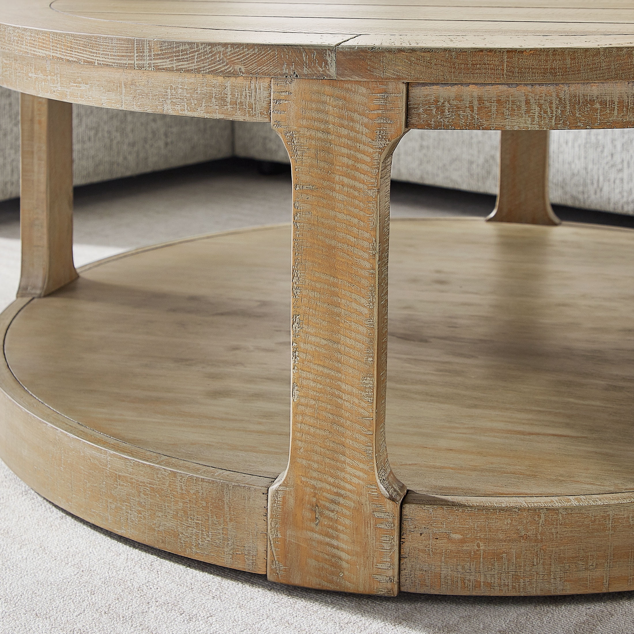 Kevinplus 2 Tier Coffee Table,Traditional Round Circle Wooden Table with Wheels for Living Room, Office, Apartment, OAK