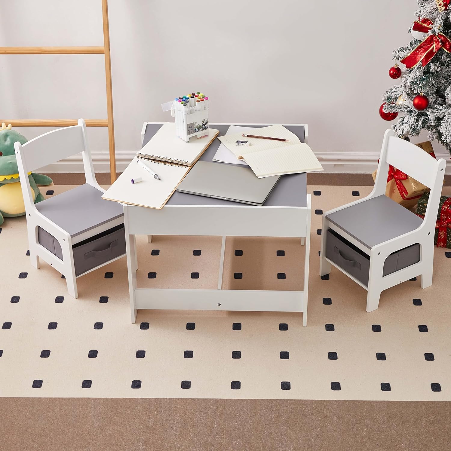Kids Table and Chair Set, Kids Art Table and Chair Set for Drawing, Reading, Playroom, Toddler Table and Chair Set with Storage