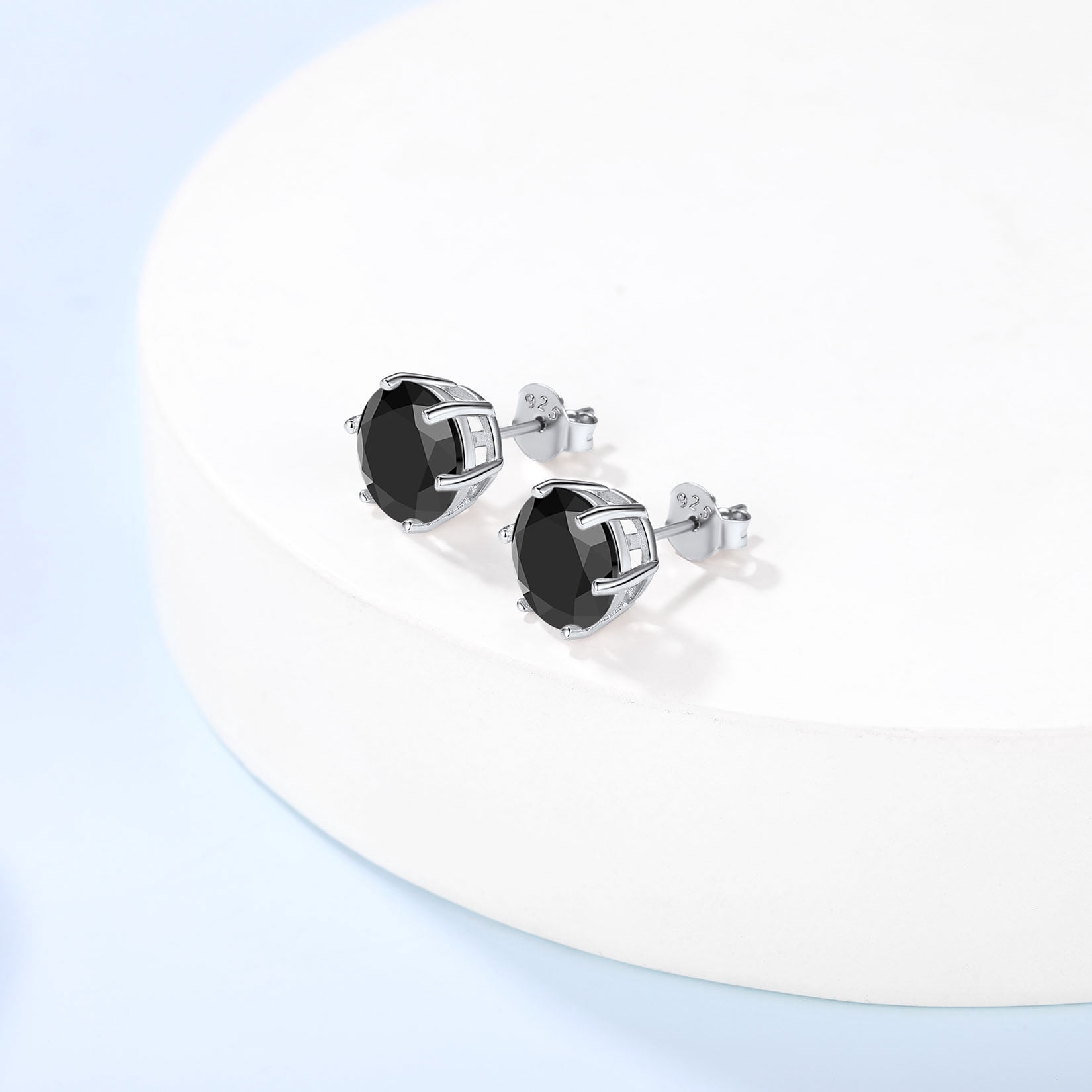 Suplight 925 Stelring Silver Simulated Diamond Black Cubic Zirconia Stud Earrings for Women Men 9mm