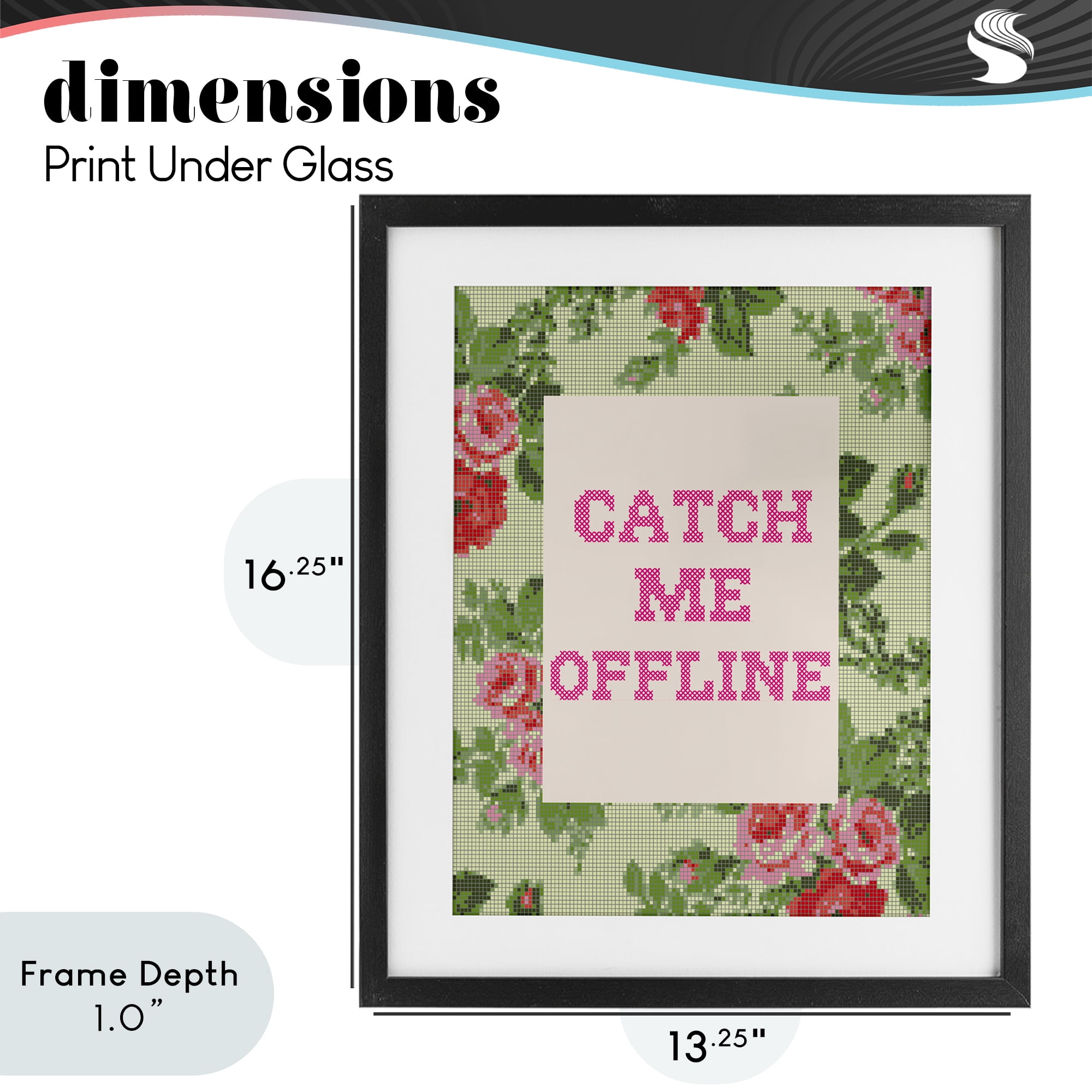 Stupell Industries Catch Me Offline Faux Cross Stitch Black Framed Print Under Glass, design by Lil' Rue