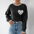 thumbnail image 4 of Lace Heart Patchwork Sweaters for Women Cozy Knitted Loose Crewneck Pullover Long Sleeve Casual Sweater Tops, 4 of 6