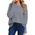 thumbnail image 2 of Women'S Fall Fashion Crew Neck Ribbed Knit Pullover Sweater Loose Side Split Batwing Long Sleeve Sweaters Grey XL, 2 of 9