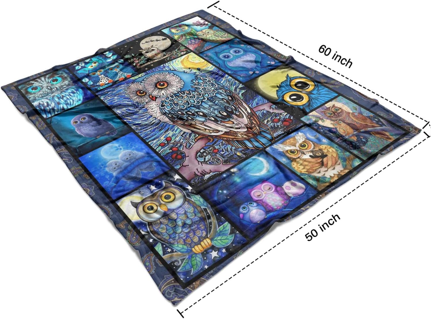 Owl Blanket for Adults Warm Soft Micro Flannel Blanket for Bed/Sofa/Travel/Living Room 50x60 Inch