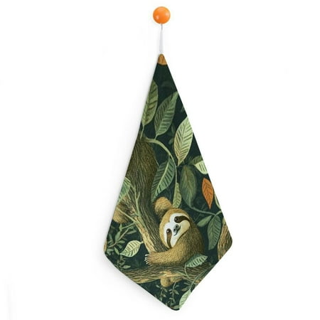 

SHERONV Sloth Tree Leaves Hand Drying Towels with Loop Ultra-Fine Fiber Kitchen Bathroom 30x30cm 1pcs