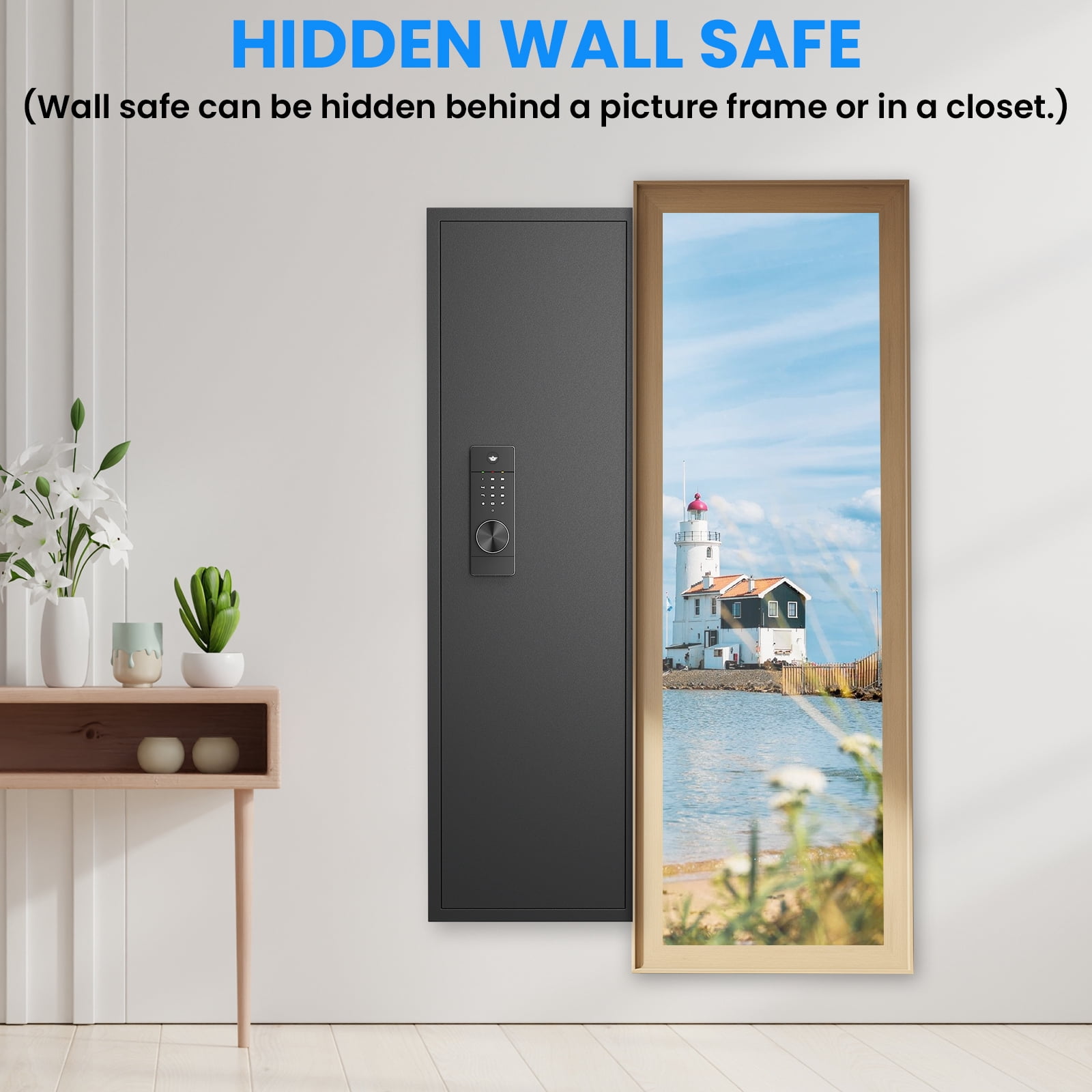 53" Passwod Touch Panel In-Wall Safe,Hidden Wall Gun Safe for Rifles with Adjustable Shelves,Assembled Storage Multifunctional Wall Safe for Firearm and Valuables (Black-Digital) 41203
