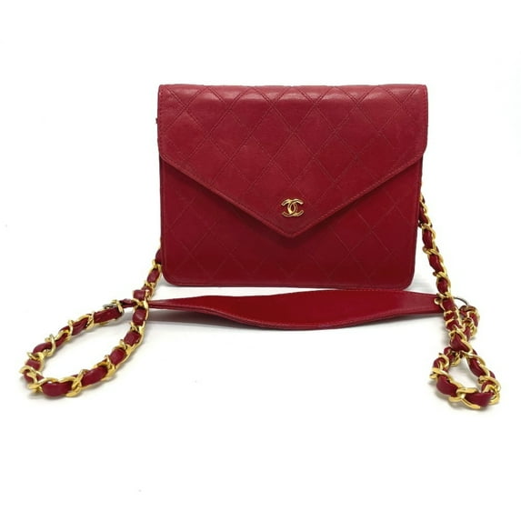 Pre-Owned CHANEL Bicolor Coco Mark Chain Shoulder Bag in Lambskin with Red and Gold... (Good)