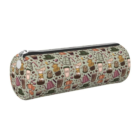 Easygdp Coffee pots cup para Estuche de Lápices Cilíndrico de Cuero con Cremallera, Organizador de Lápices de Cuero para Escuela, Oficina y Viajes