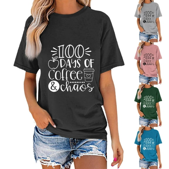 Fesfesfes Yoga Clothes Fashion Women's Casual Short Sleeve Round-Neck Printed Ladies Tops Blouse Womens Going Out Tops L(US:8)