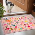 thumbnail image 1 of Alfombra CRYPTOLITE Boho Floral, lavable, 60 x 90 cm, para entrada, color rosa, 1 of 7