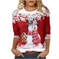 thumbnail image 2 of Christmas Shirts for Women 3/4 Sleeve,Christmas Shirts for Women 3/4 Sleeve Plus Size Tops 2024 Funny Ugly Xmas Tree Snowflakes Snowman Print Casual Blouse, 2 of 4