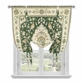 thumbnail image 2 of Vintage Ethnic Floral Tie Up Curtain 45 Inches Long, Green Classical Bohemian Style Balloon Style Kitchen Window Curtain Over Sink, Small Window Rod Pocket Curtain 34"x45", 2 of 9