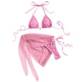 thumbnail image 3 of IYYVV Women's 3 Piece Solid Swimwear Halter Bikini Sets with Cover Up String Tie Side Bathing Suits Pink XL, 3 of 5