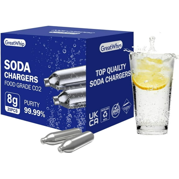GreatWhip CO2 Soda Cartridges 8g for Soda Maker Chargers for Sparkling Water Maker and Carbonated Water Machine 2 Pack(50 Pcs)
