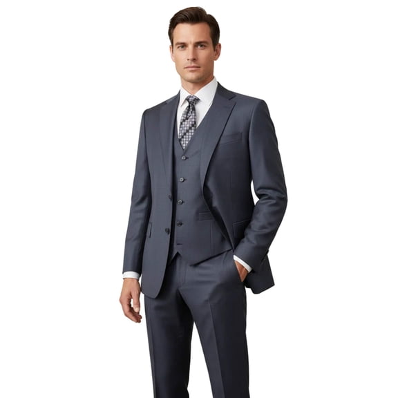 Men Suit BERLUSCONI Turkey 100% Italian Wool Super 180's 3pc Vested #Ber11 Blue