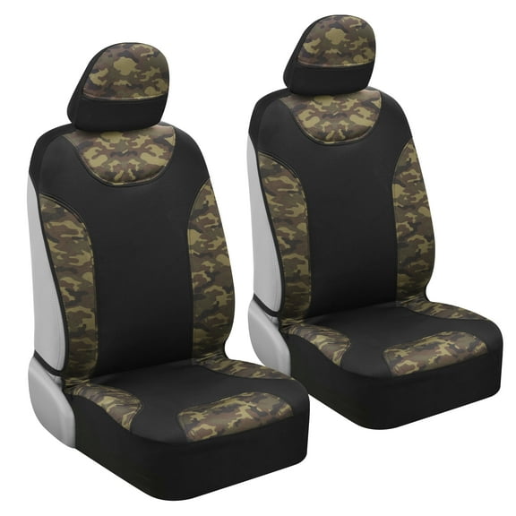 BDK Camo Seat Covers for Truck, Car, SUV - Two Tone Black and Camouflage Sideless Front Auto Seat Protectors