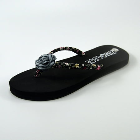 

Women s Fashion Floral Wedges Non-slip Flat Heel Flip-flops Slippers Shoes