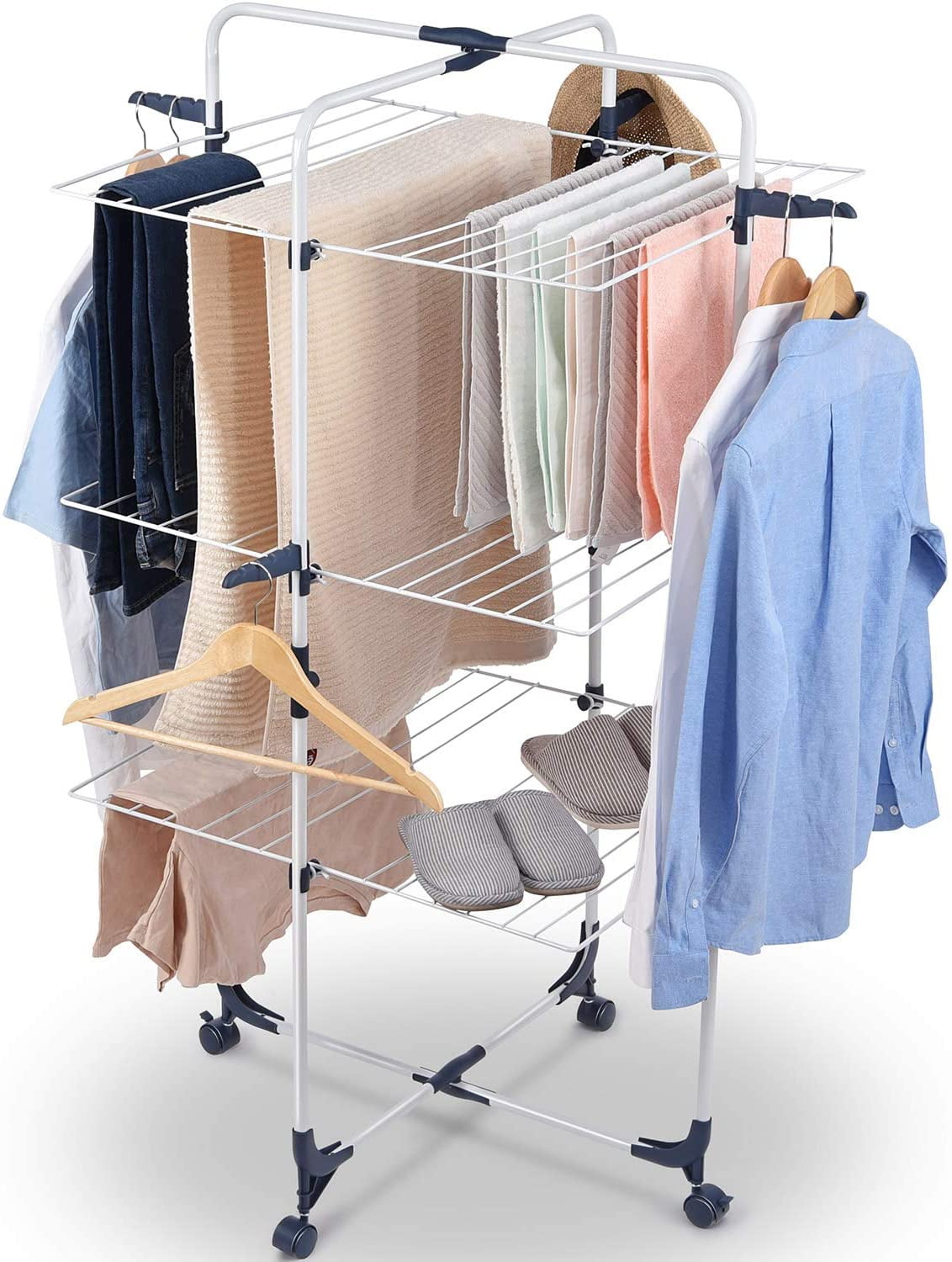 3 Tier Clothes Drying Rack Line Laundry Dryer Indoor Retractable Folding Stand 