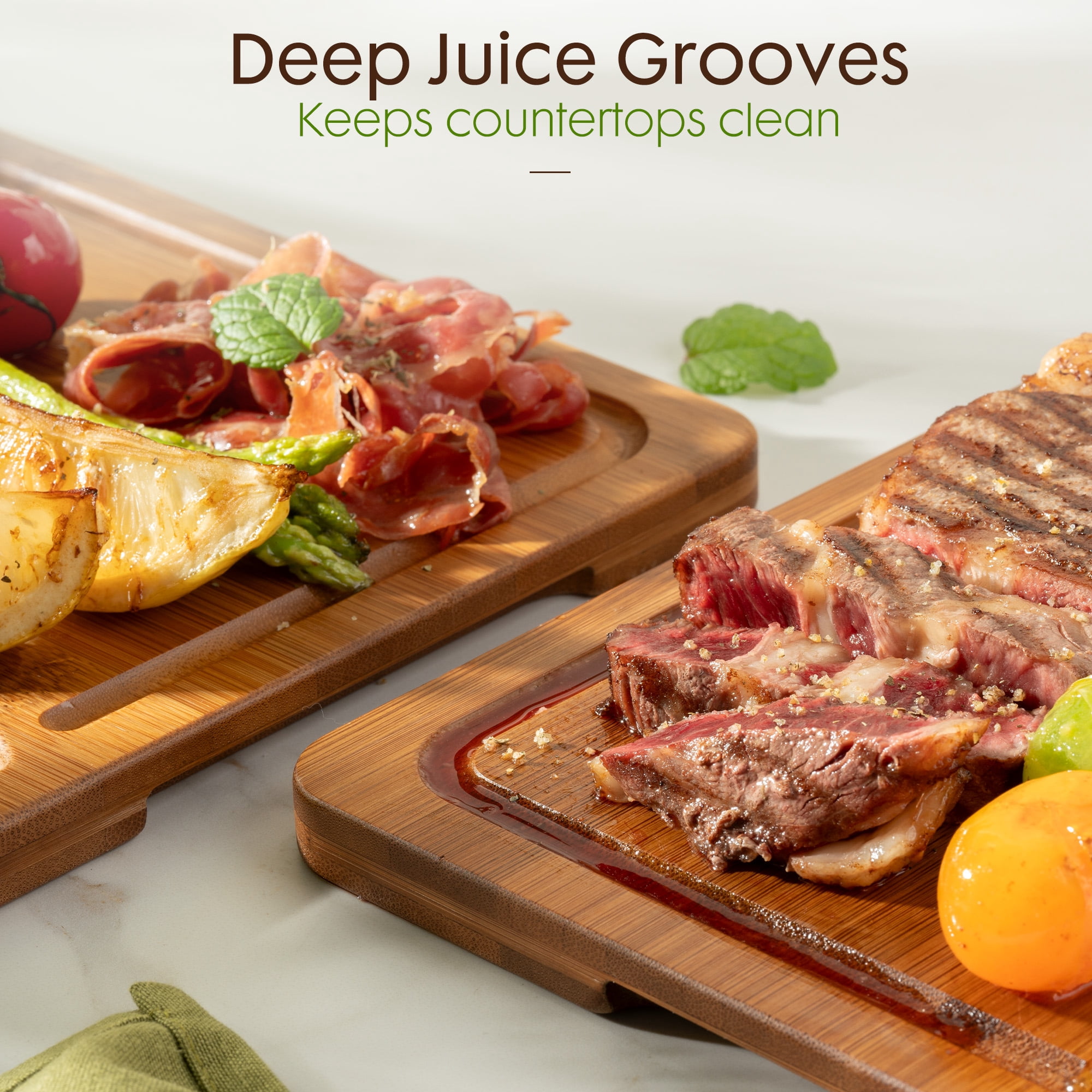 Astercook 4-Pieces Wood Cutting Board, Bamboo Chopping Board for Kitchen with Holder, Cutting Boards Set with Juice Groove and Handles, Charcuterie Board for Chopping Meat, Vegetables and Fruits