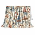 thumbnail image 2 of Vintage Nautical Sailboat Seashell Pattern, Cozy Coastal Landscape Scene, Warm Flannel Blanket for Beach House and Living Room, Beach Lovers Housewarming Gift, Coastal Home Decor, 2 of 9