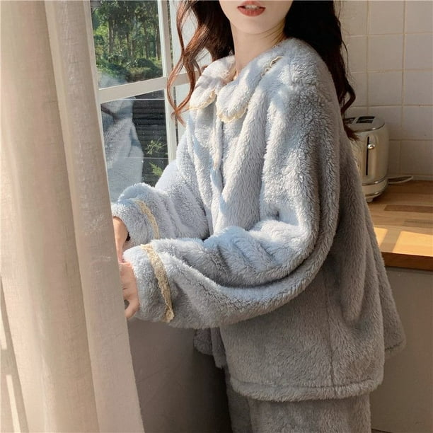 Fleece Pajamas For Women Soft Comfy Fluffy Pajamas Set Pullover Pan