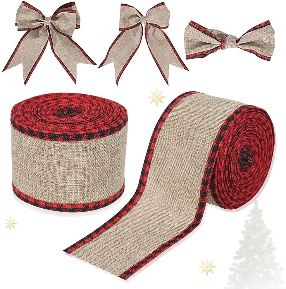 2 Rolls Christmas Buffalo Plaid Wired Edge Ribbons Natural Wrapping Gingham Ribbon Rolls With Checkered Edge For Diy Christmas Bowknot Floral Arrangement Gift Wrapping (Red And Black) - Walmart.com