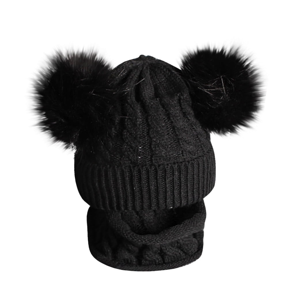 2PCS Baby Knitting Wool Hemming Keep Warm Winter Hiarball Cap Hat Scarf Set UK