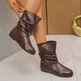 thumbnail image 6 of SAWOBUUN Women's Slouchy Ankle Boots Faux Leather Round Toe Flat Sole Slip On Non Slip Comfort Casual Winter Booties, 6 of 9