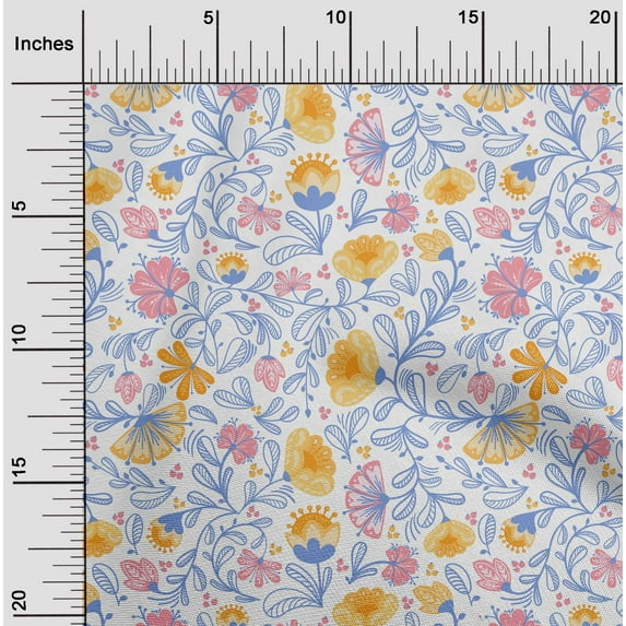 oneOone Cotton Flex White Fabric Leaves & Flower Floral Diy Clothing Quilting Fabric Print Fabric By Yard 40 Inch Wide