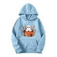 thumbnail image 3 of EchfiProm Womens Blue Sweatshirts Hooded Ghost Print with Pocket Oversized Long Sleeve Tops for Ladies Pullover S, 3 of 4