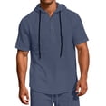 thumbnail image 3 of Hearthz Men’s Linen Blend Hooded Henley Shirts Drawstring Button Men Short Sleeve Shirt Summer Beach Big and Tall T Shirts for Men, 3 of 7