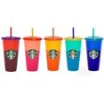 thumbnail image 3 of Starbucks Reusable COLOR CHANGING Cold Cup Collection Pack Of 5 W/Lids Straws 24 oz Summer 2019, 3 of 8