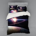 thumbnail image 2 of Galaxy Duvet Cover Set, Sunset in Outer Space Universe Saturn View from Planet Earth Atmosphere in Spaceship, Bedding Set with Shams and Fitted Sheet, 3 Sizes, by Ambesonne, 2 of 3