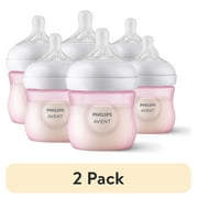 (2 pack) Philips Avent Natural Baby Bottle with Natural Response Nipple, Pink, 4oz,3pk, SCY900/13