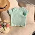 thumbnail image 3 of Maean Toddler Girls Short Sleeve T Shirt Ruffle Hem Solid Color Crew Neck Casual Loose Summer Cotton Top, 3 of 7
