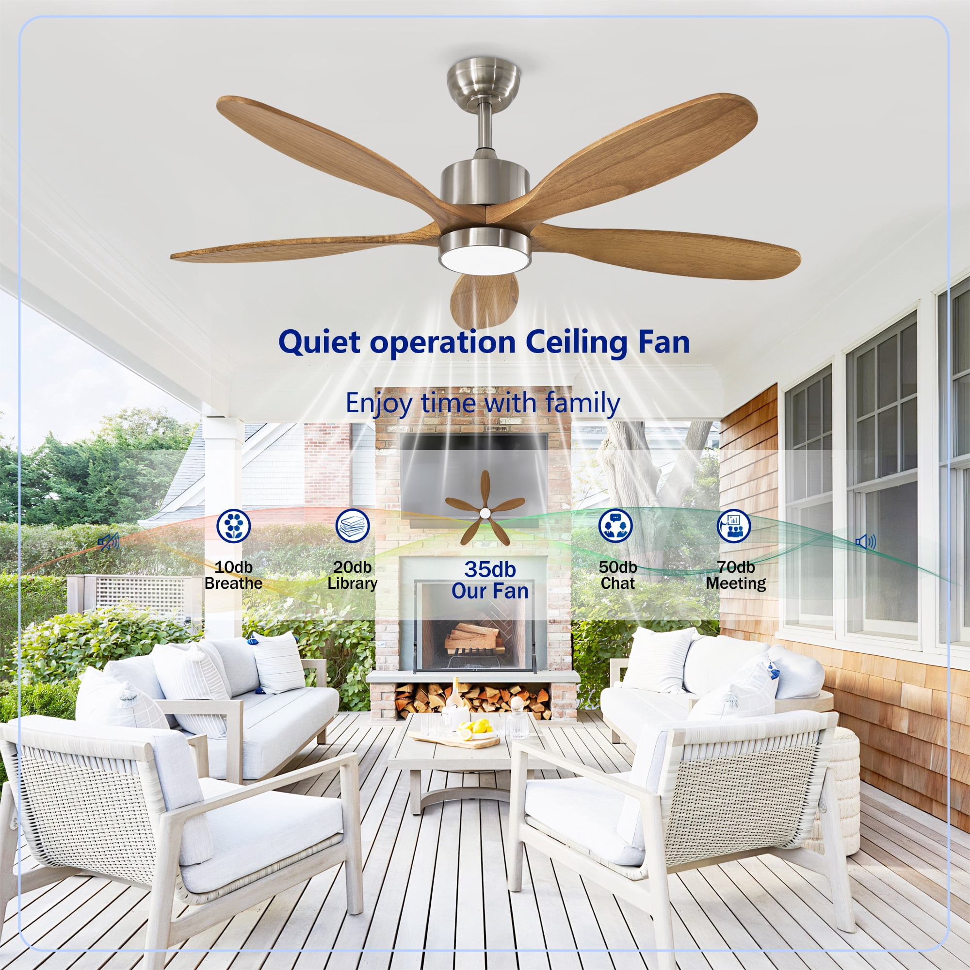 Leumius 52" Ceiling Fan with Light, Quiet DC Motor Ceiling Fans 6 Speed Levels,Reversible Ceiling Fan for Patio Living Room Bedroom Silver