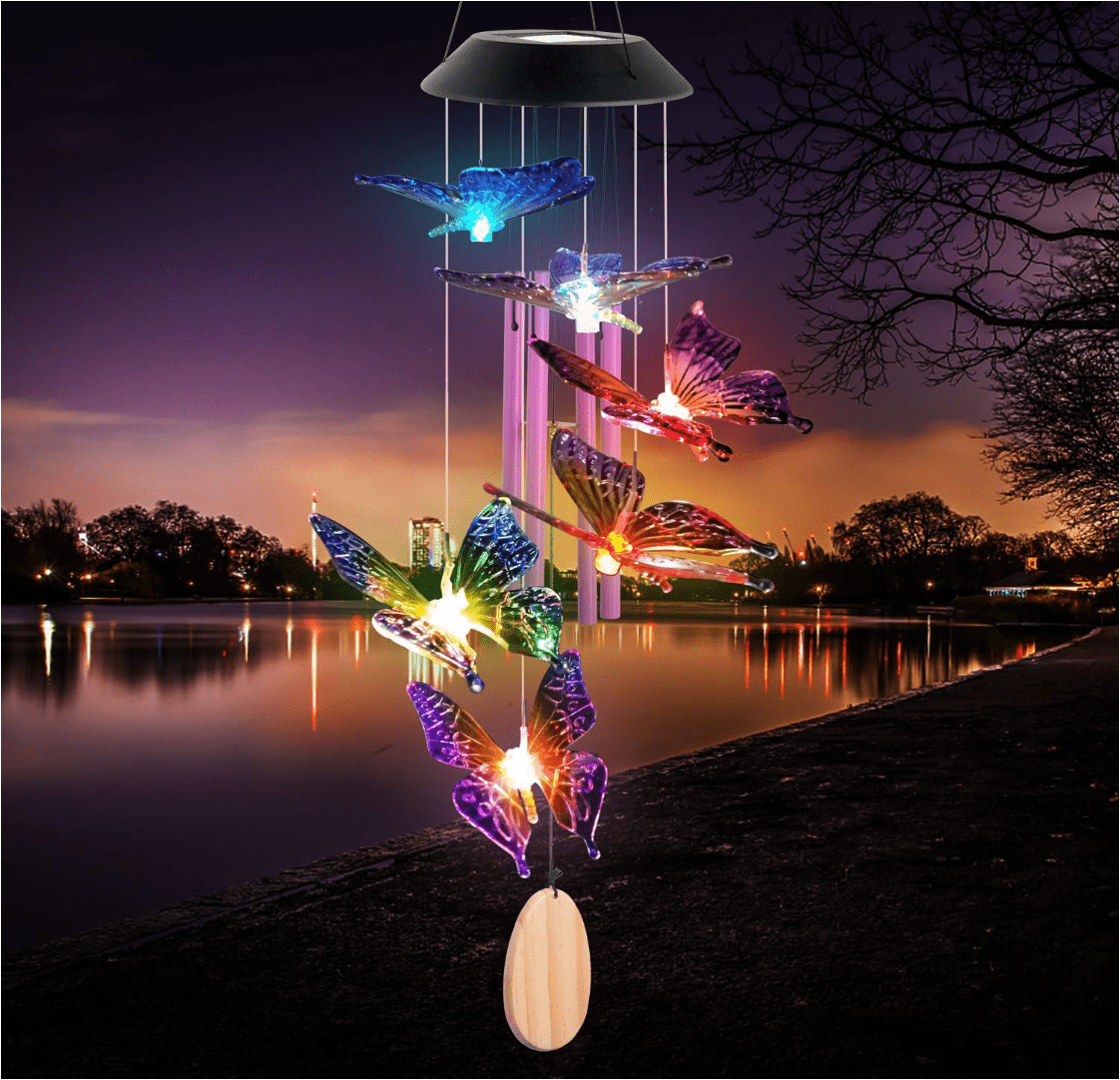 2pcs Butterfly Wind Chimes, Solar Lights Outdoor, Garden Decor, Mothers Day Gifts, Mom Gifts, Grandma Gifts, Outdoor Hanging Decor, Waterproof Solar Lights