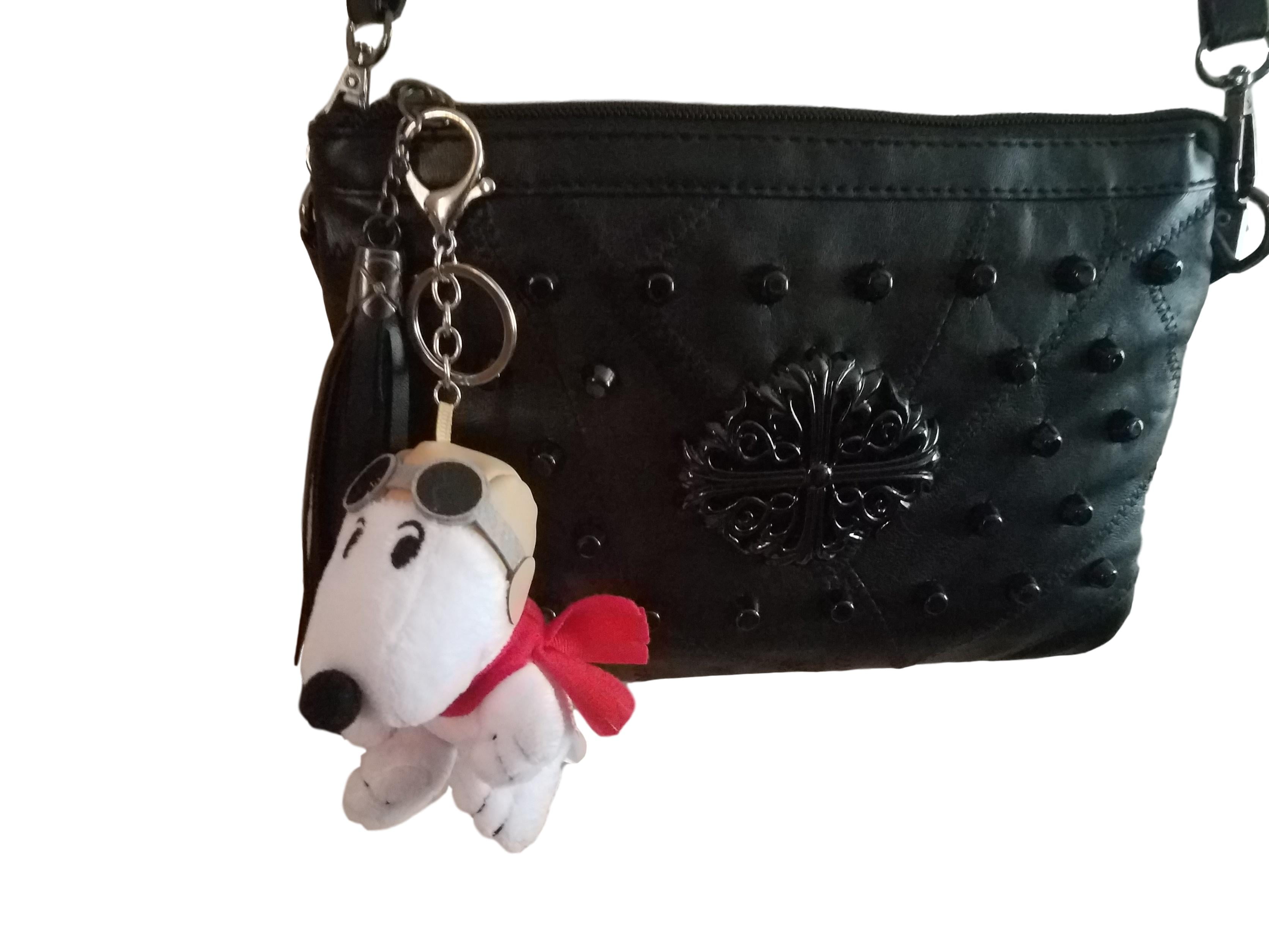 Vintage Snoopy Peanuts Mascot Key Charm Flying Ace Plush Doll Chain Ring 