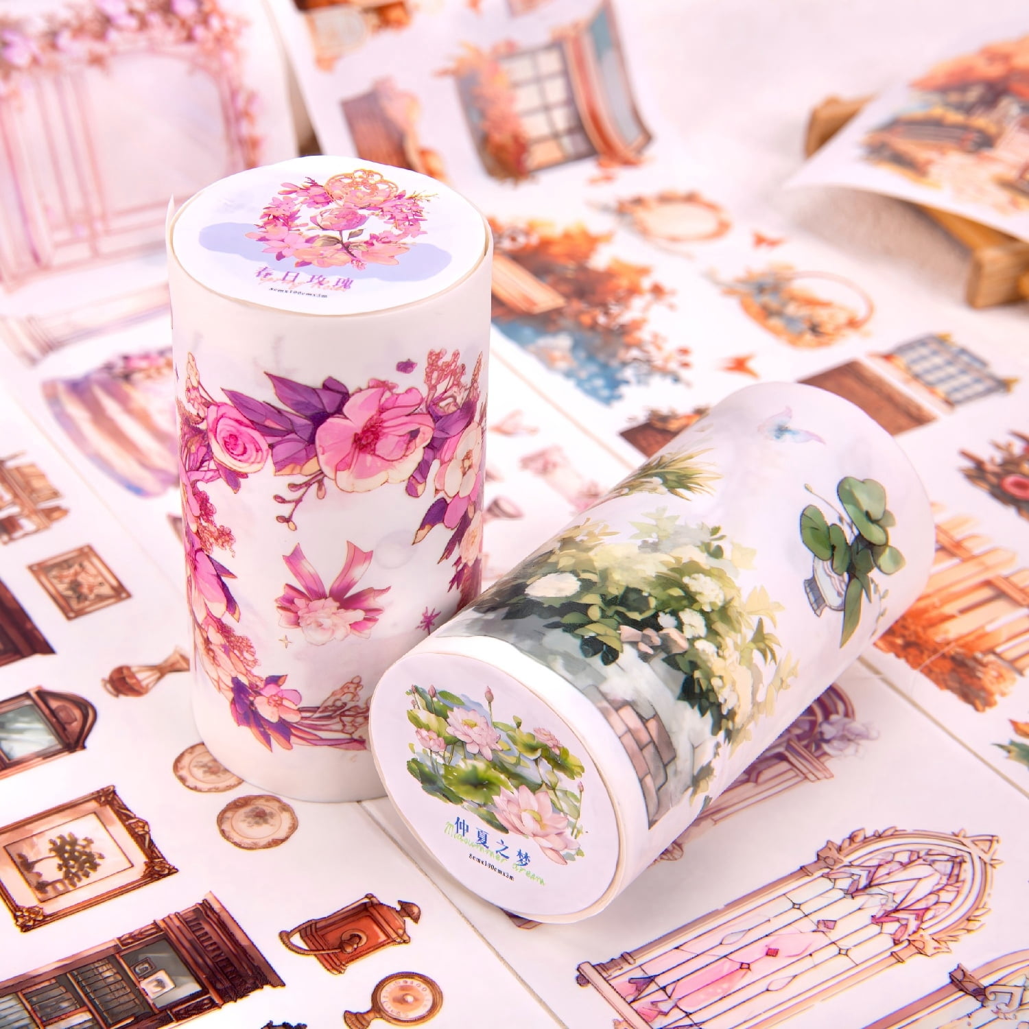 5 Rolls Washi Tape Set, Scrapbook Crafts Floral Decorative Masking Tape for Journaling Planner Card Making Album Art Teacher Classroom Supplies