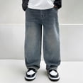 thumbnail image 5 of TOWED22 Boys Wide-Leg Jeans Casual Blue Trousers Zipper Fly Baggy Denim Pants with Pockets Kids Cool Clothes(Blue,10-11 Y), 5 of 7