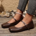 thumbnail image 3 of Mary Jane Shoes Women Square Closed Toe Ballet Flat Shoes Comfortable Dressy Adjustable Strap Work Business Casual Shoes Brown Size 8, 3 of 7