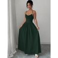 thumbnail image 4 of Dark Green Womens Elegant Spaghetti Strap Ruched Waist Flowing Maxi Dress For Wedding Guest Or Formal Occasion, 4 of 7