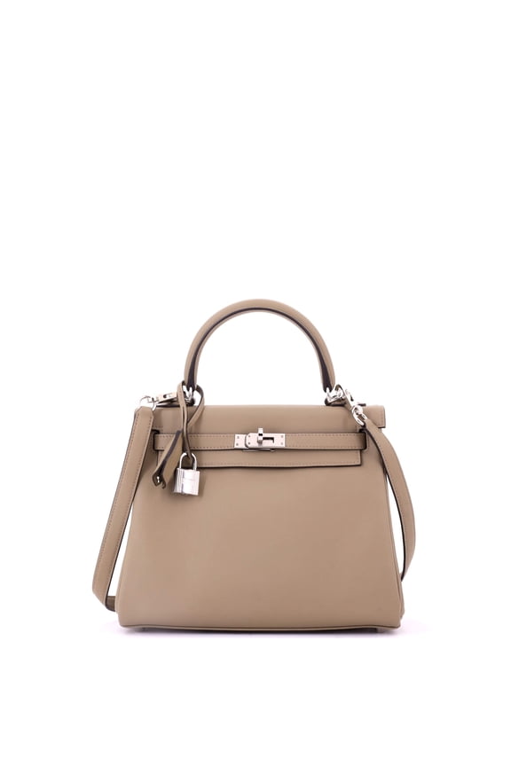 Pre-Owned Kelly Handbag Beige Marfa Swift with Palladium Hardware 25 By Rebag