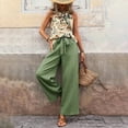 thumbnail image 2 of ZEHJUHAN Women's 2-Piece Sleeveless Top & Wide Leg Pants Set - Printed Blouse with Drawstring Trousers Green C，S, 2 of 6