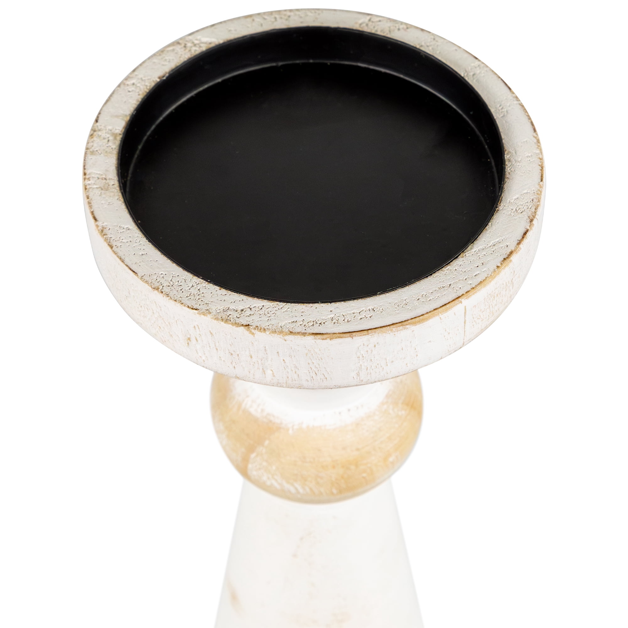 Northlight Wooden Pedestal Pillar Candle Holder - 12" - Brushed Antique White